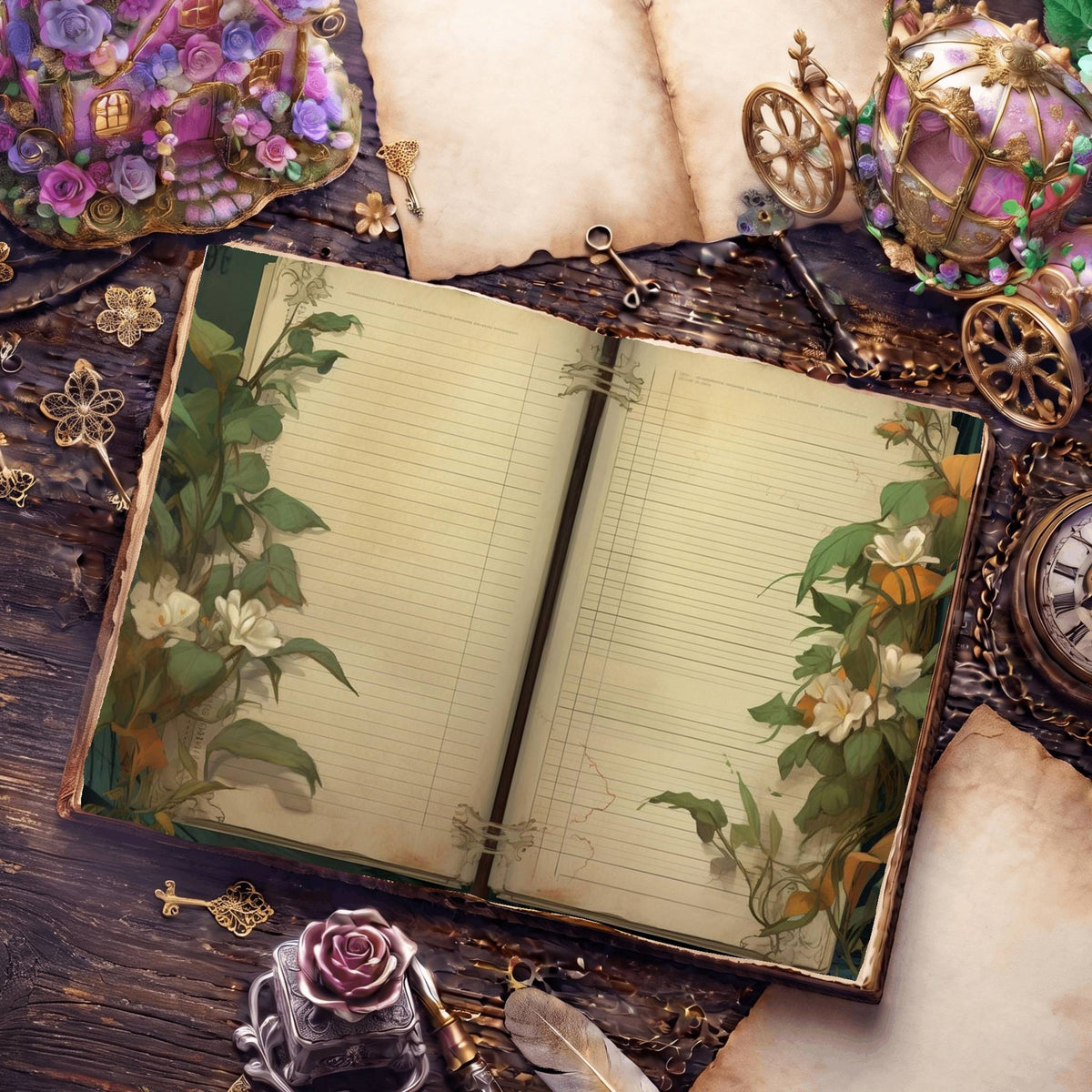 Lined Flower Digital Papers