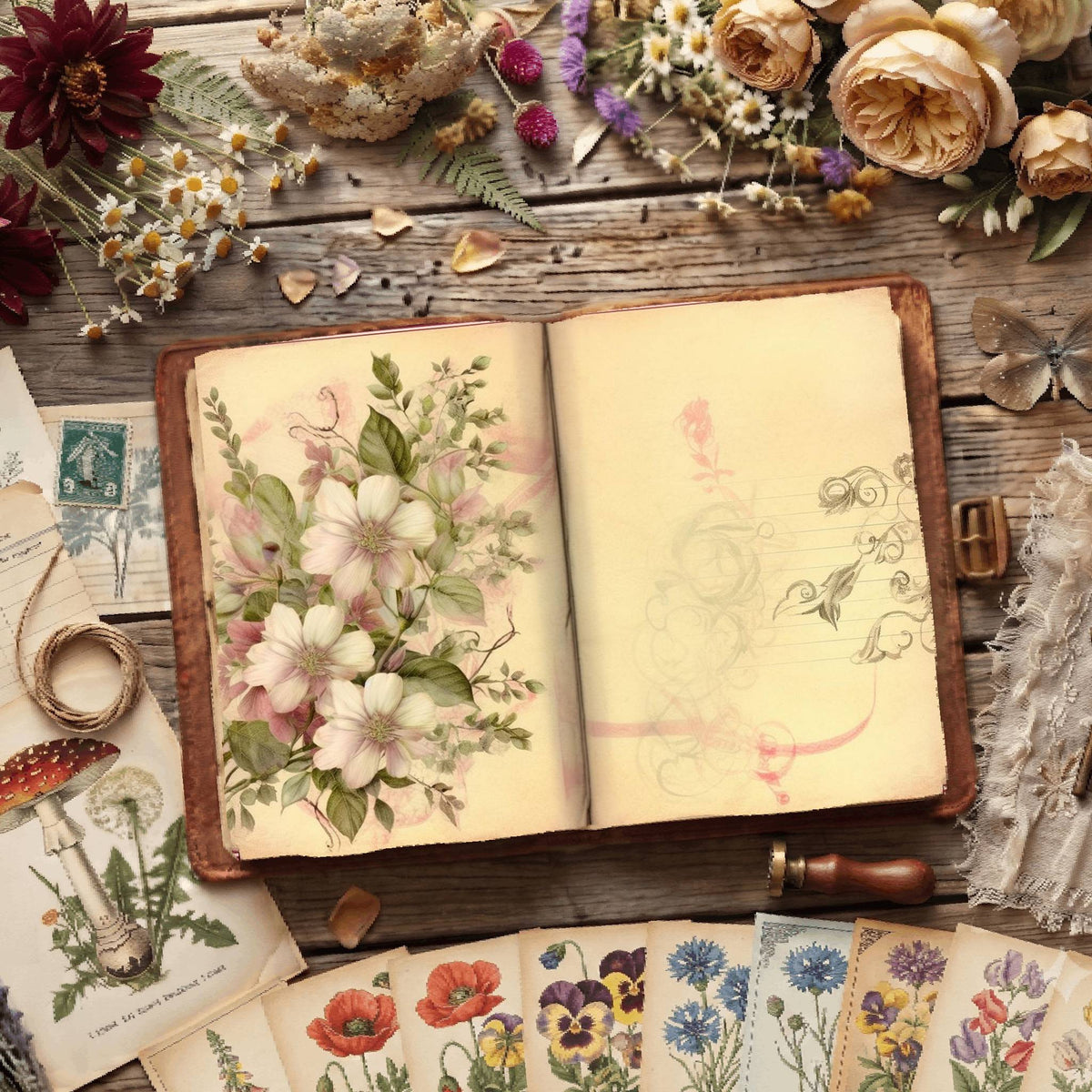 Lined Flower Digital Papers
