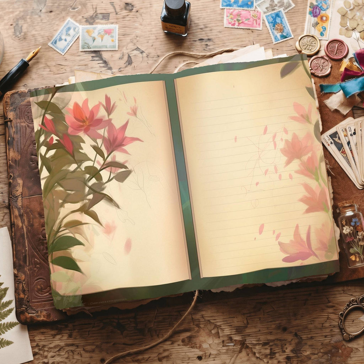 Lined Flower Digital Papers