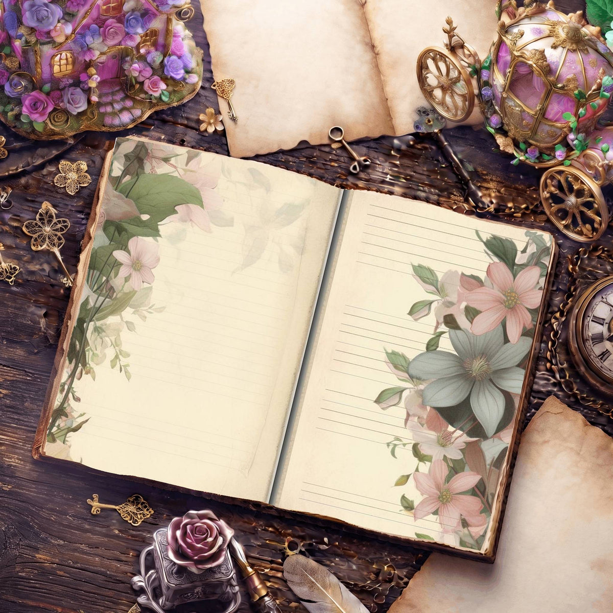 Lined Flower Digital Papers