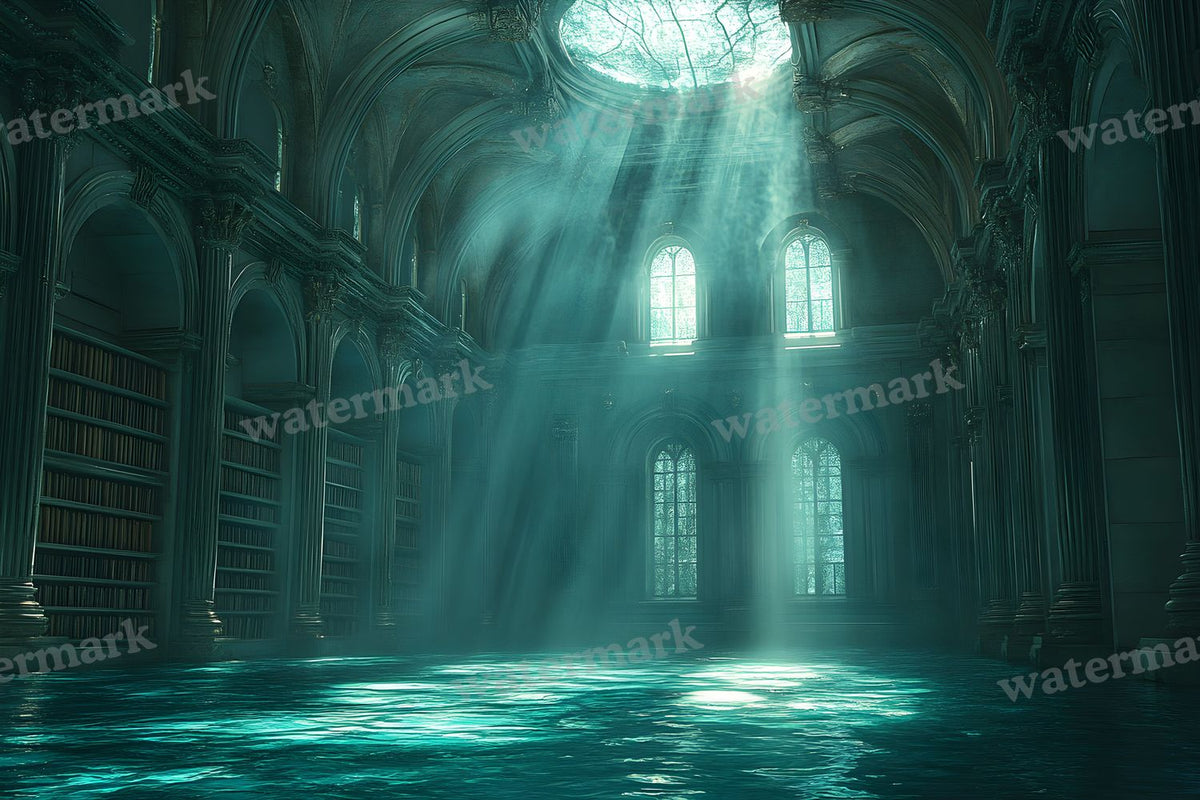 Moonlit Library Backdrop Images