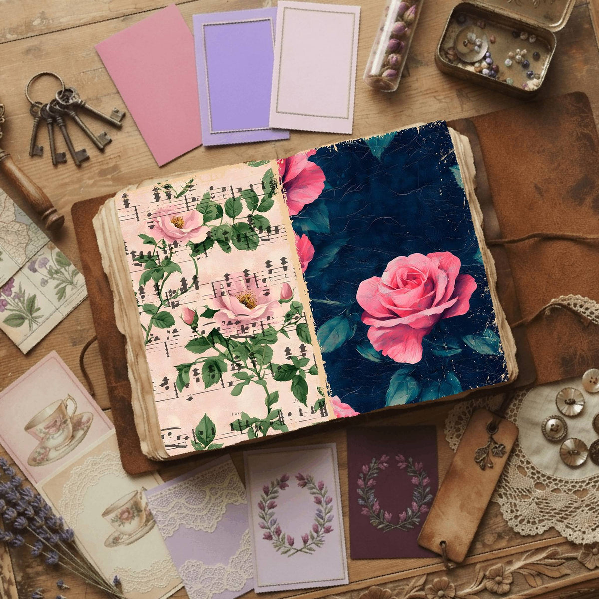 Rose printable junk journal paper, page preview 19