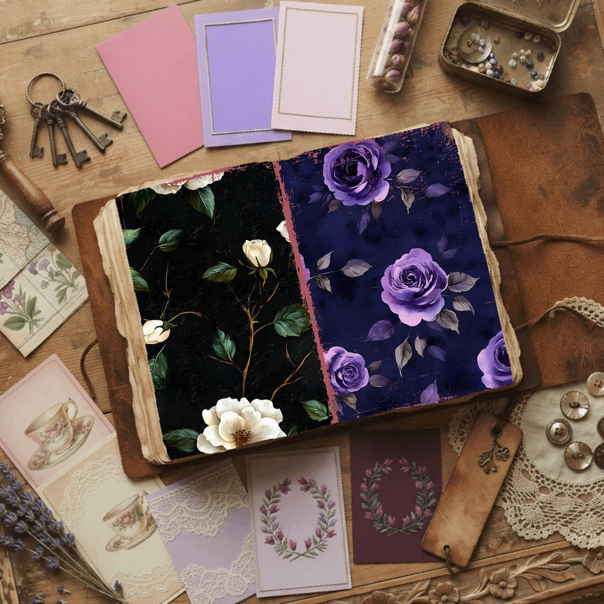 Rose printable junk journal paper, page preview 19
