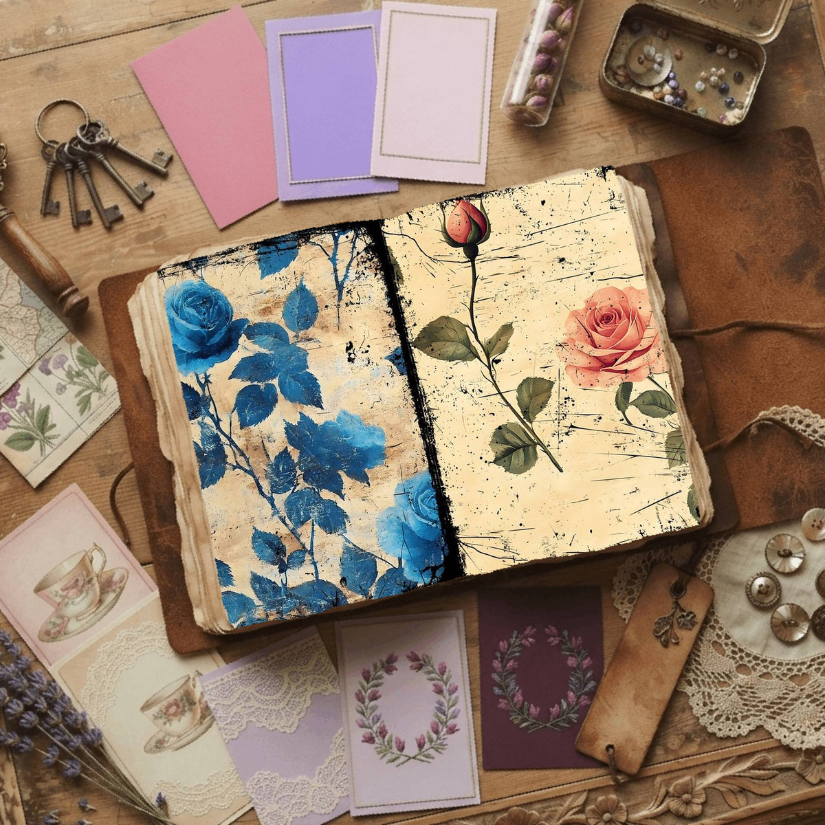 Rose printable junk journal paper, page preview 19