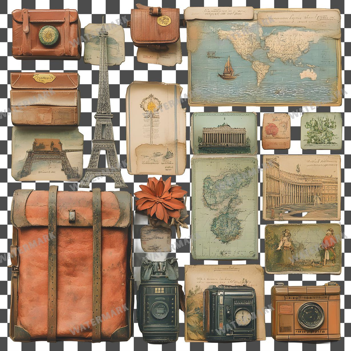 Travel Vintage Style Clipart Pngs