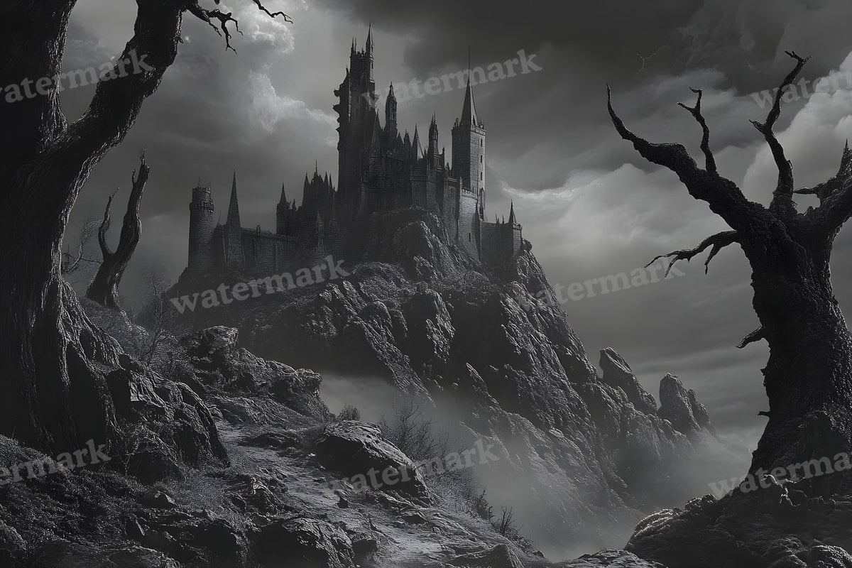 Witch’Castle On Jagged Mountain Dark Sky Backdrop Images