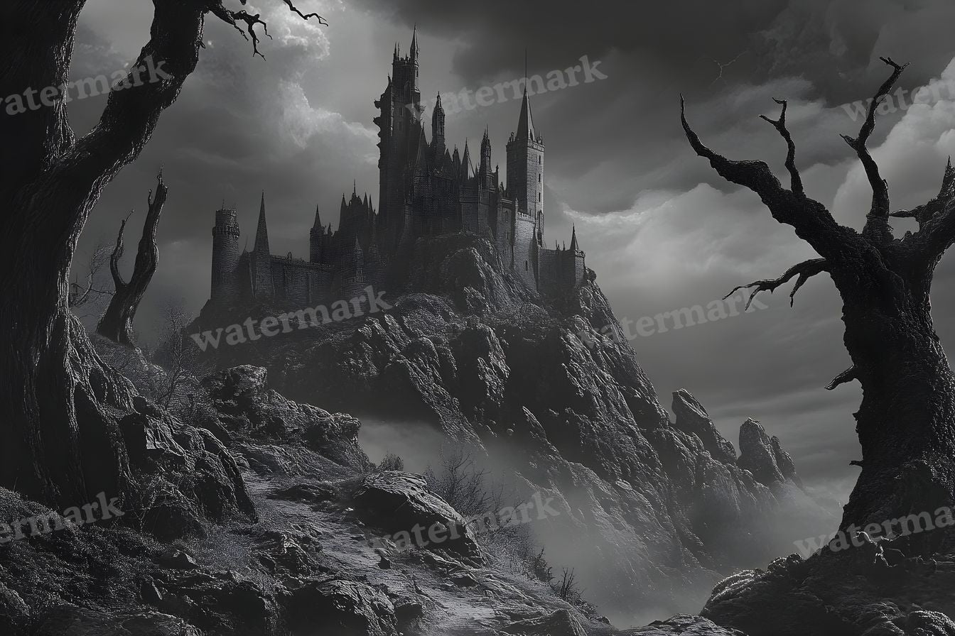 Witch’Castle On Jagged Mountain Dark Sky Backdrop Images