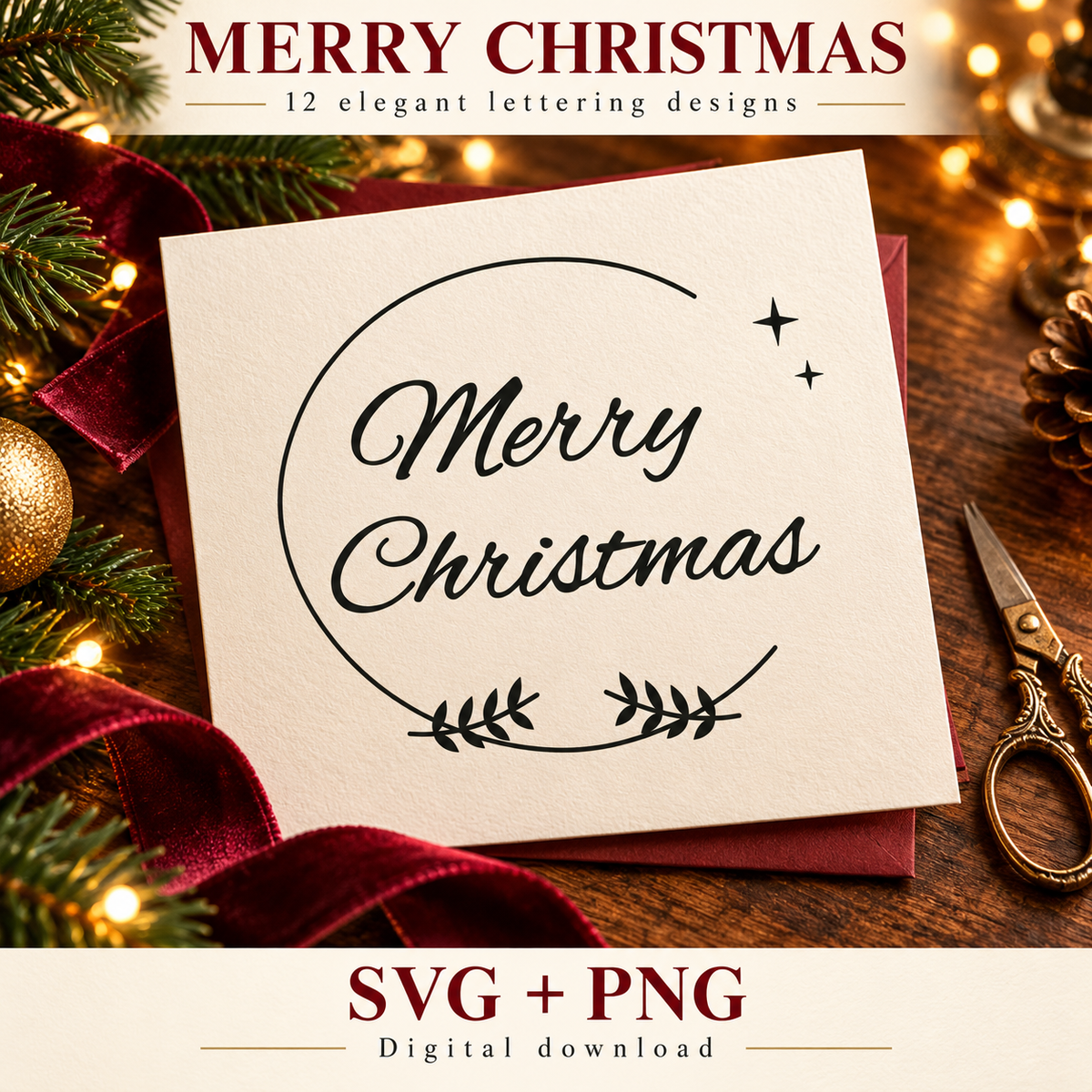 Merry Christmas SVG Pack – 12 Festive Lettering Designs with PNGs