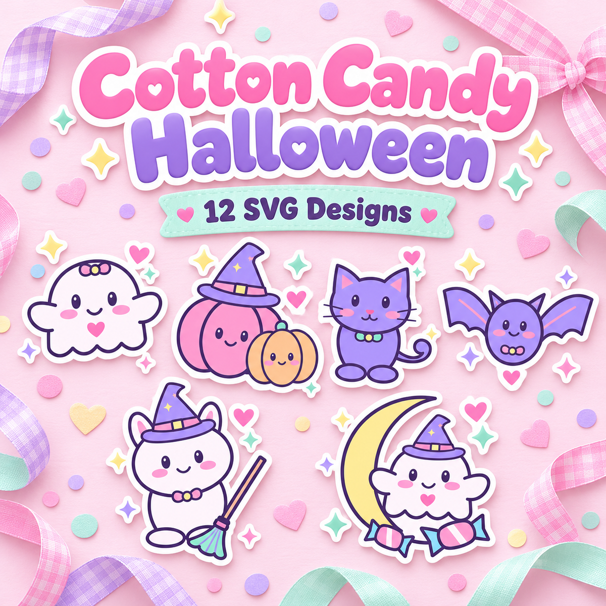 Cotton Candy Halloween SVG Pack – 12 Kawaii Pastel Designs