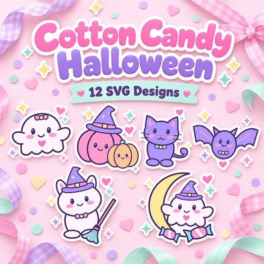 Cotton Candy Halloween SVG Pack – 12 Kawaii Pastel Designs