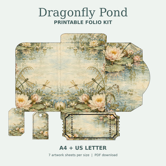 Dragonfly Pond & Waterlily - Printable Folio Kit, A4 & US Letter PDF