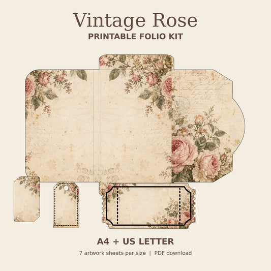 Vintage Rose Correspondence - Printable Folio Kit, A4 & US Letter PDF