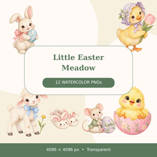 Cute Easter Watercolor PNG Clipart, 12 Transparent Designs for Cards, Stickers, Scrapbooking and Sublimation