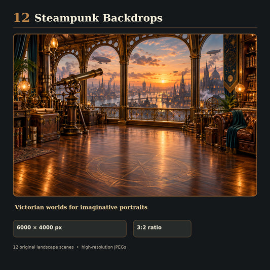 Main thumbnail for 12 steampunk photography backdrops