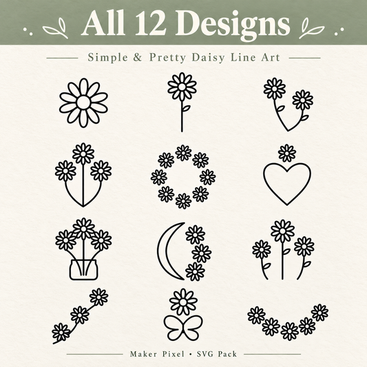 Daisy Doodles SVG Pack – 12 Simple Floral Line Art Designs