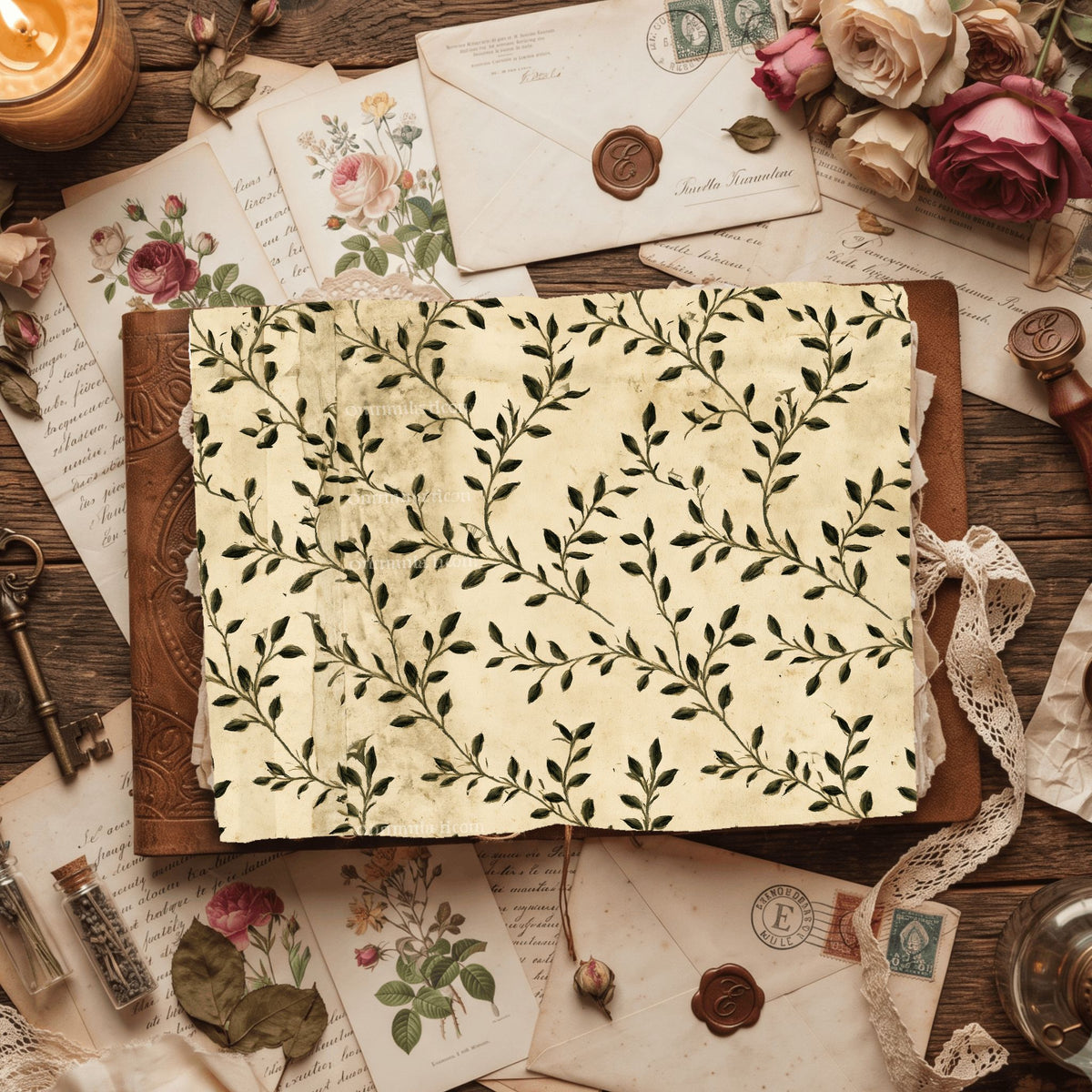 Aged Sepia Floral Vine Wallpaper