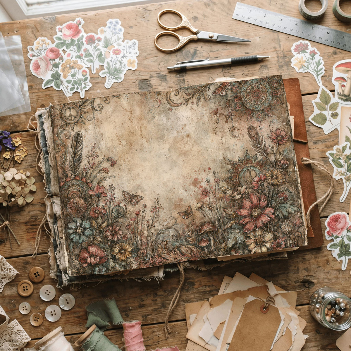 Bohemian Wildflower Journal Paper printable junk journal paper, page preview 20