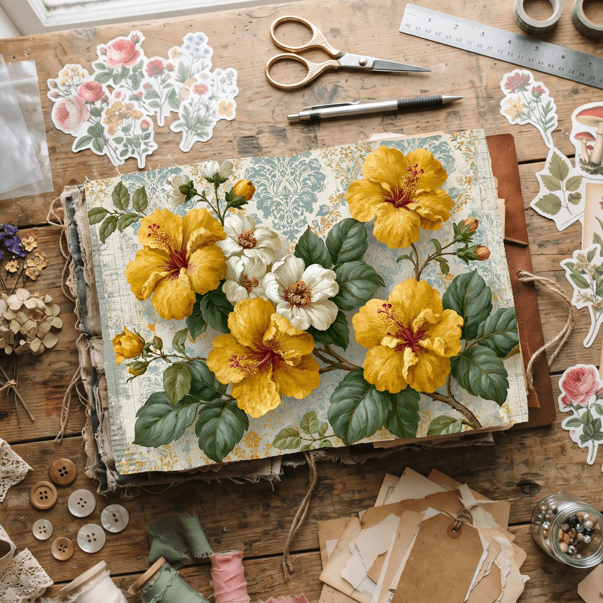 Bright Yellow Shabby Chic Journal Paper