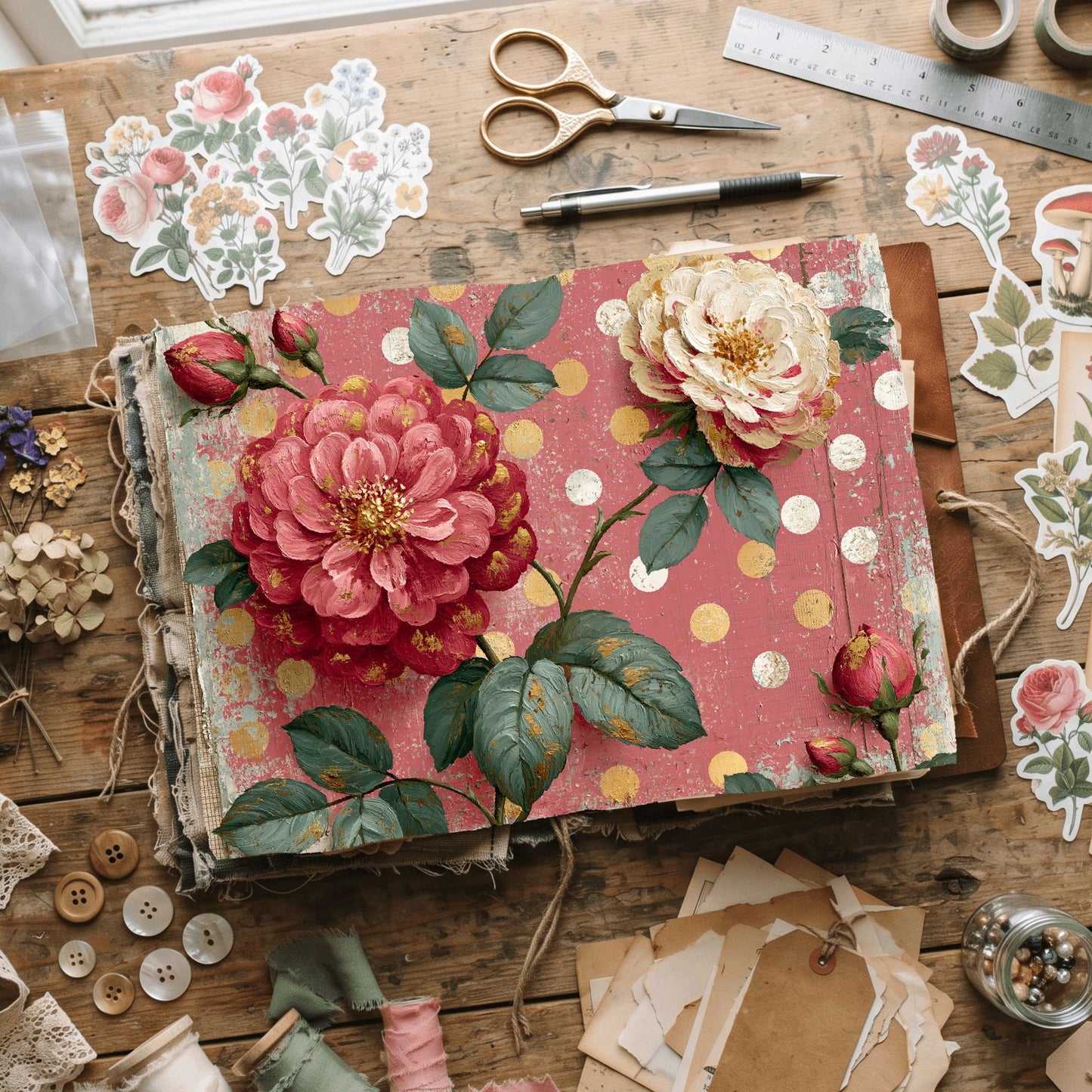 Pink & Gold Shabby Chic Journal Paper