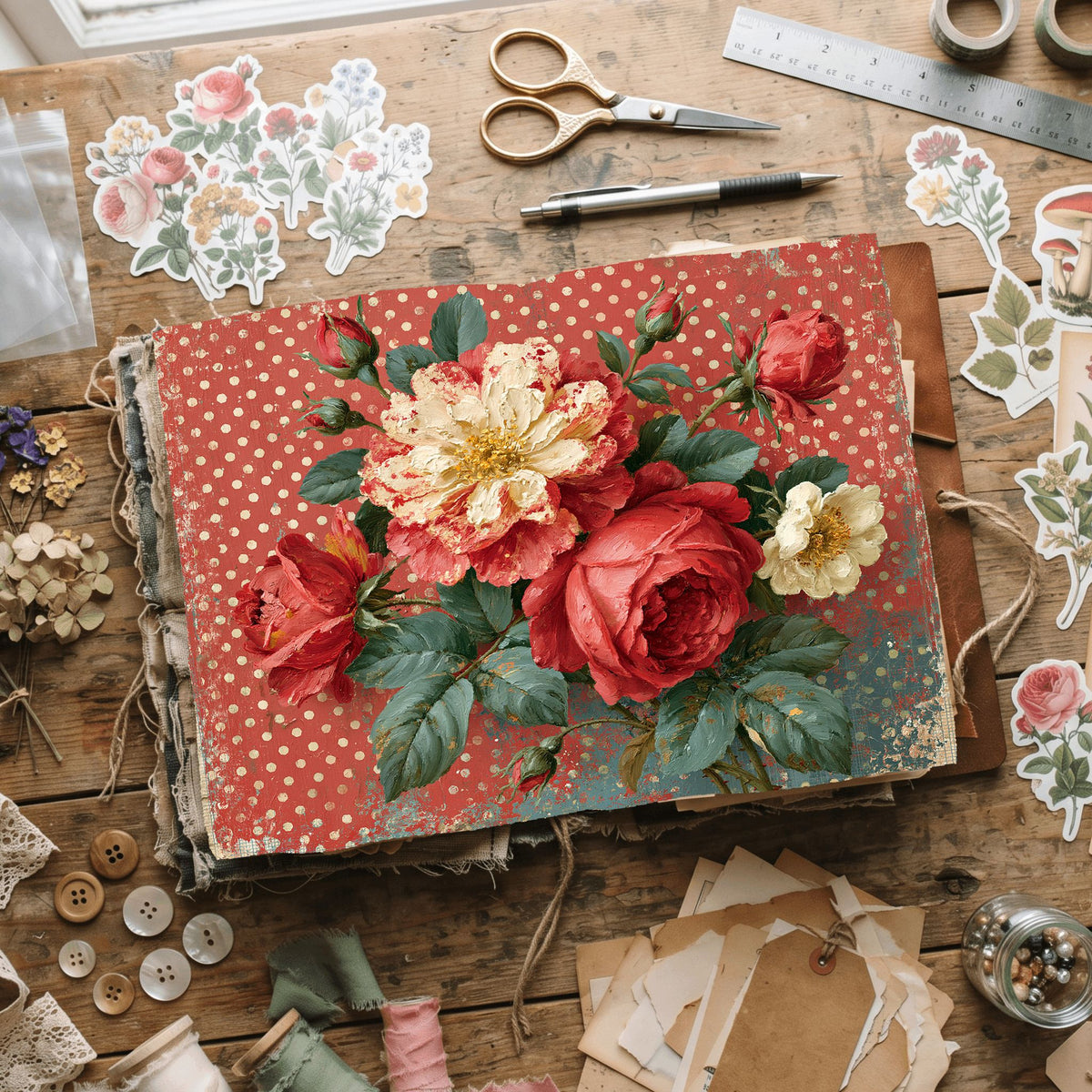 Red Shabby Chic Journal Paper