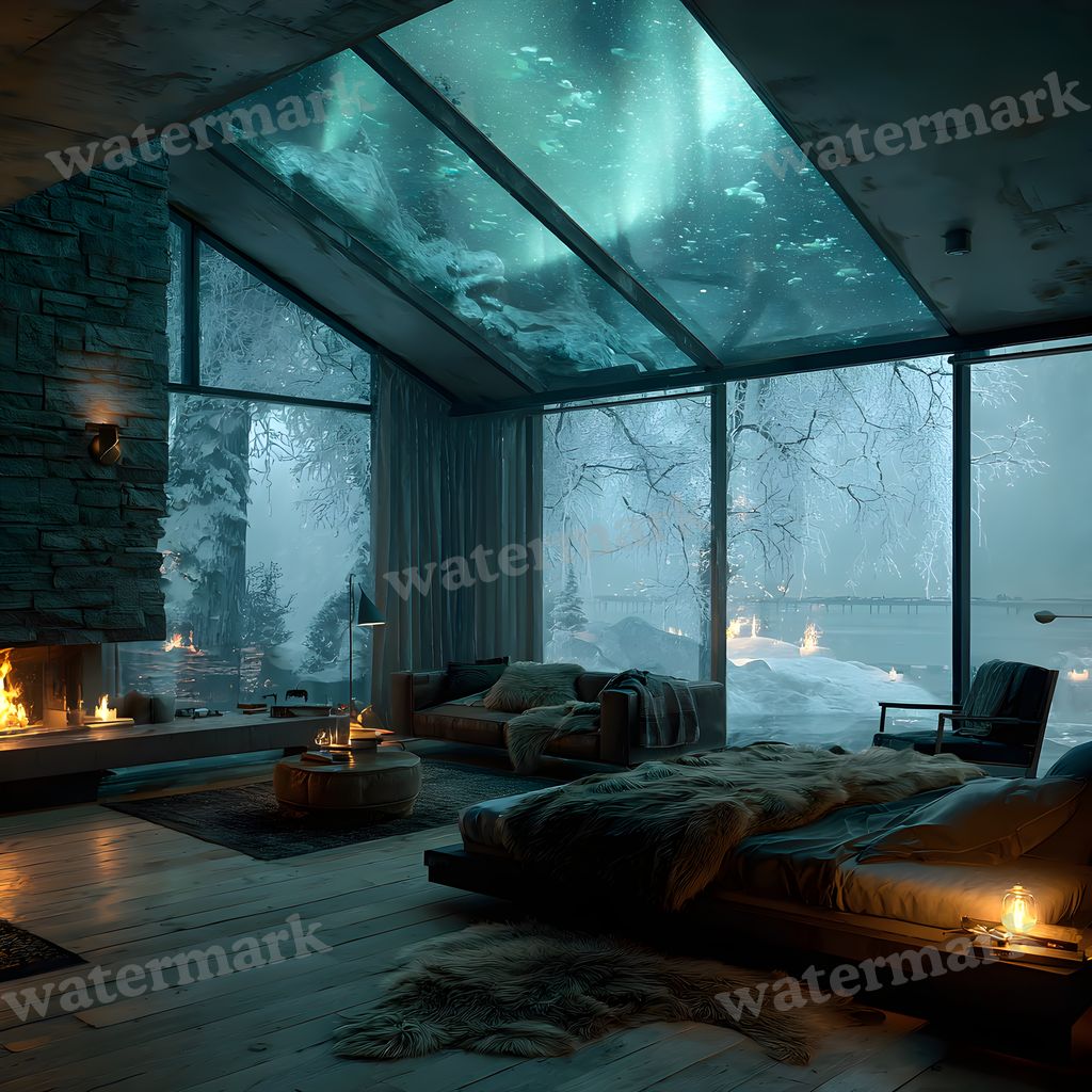 Snowy Glascabin Bedroom Backdrop Images
