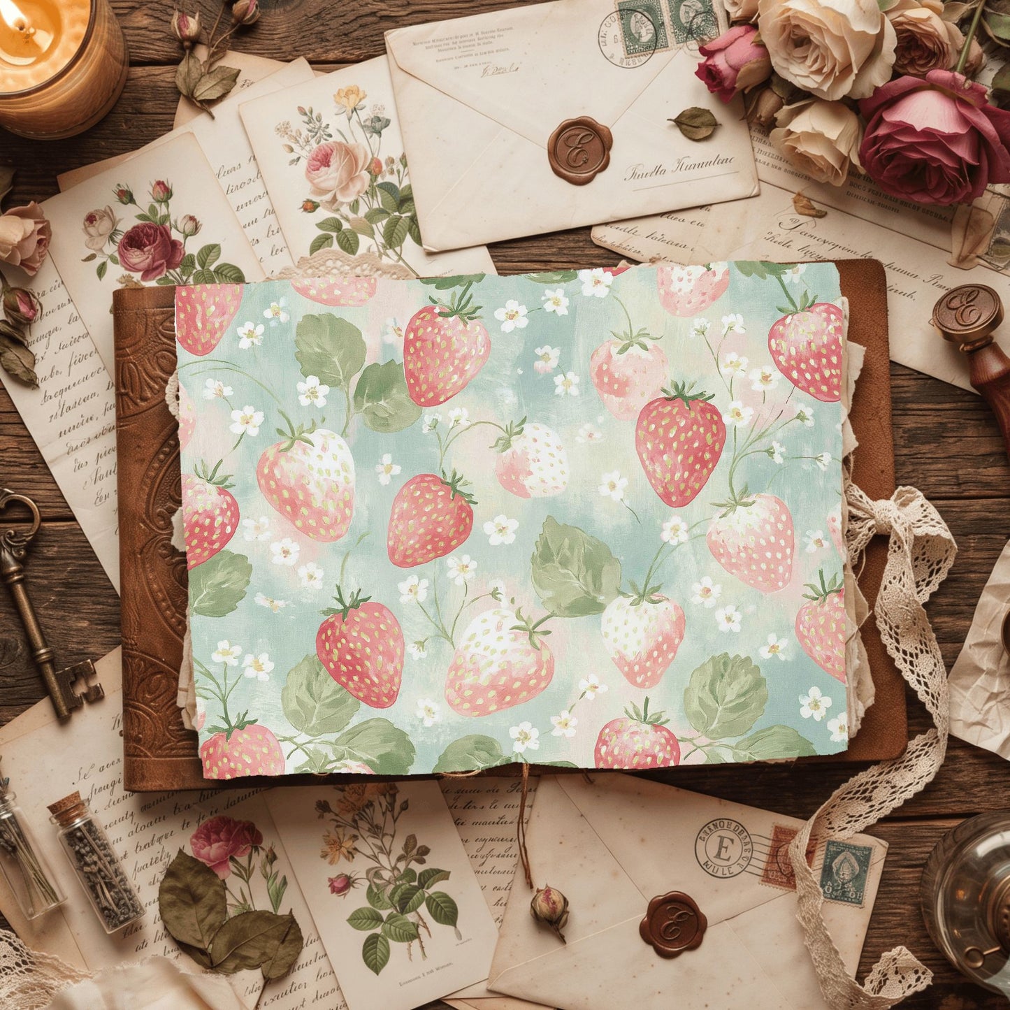 Strawberry Botanical Scrapbook Paper