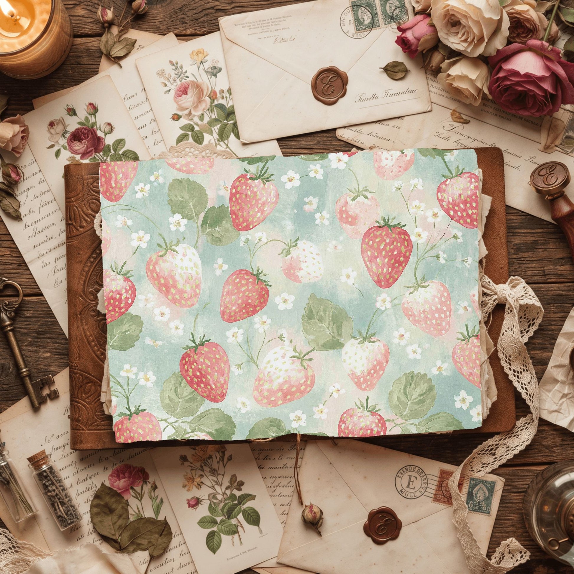 Strawberry Botanical Scrapbook Paper