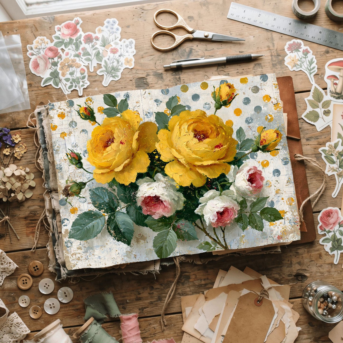 Yellow Shabby Chic Journal Paper