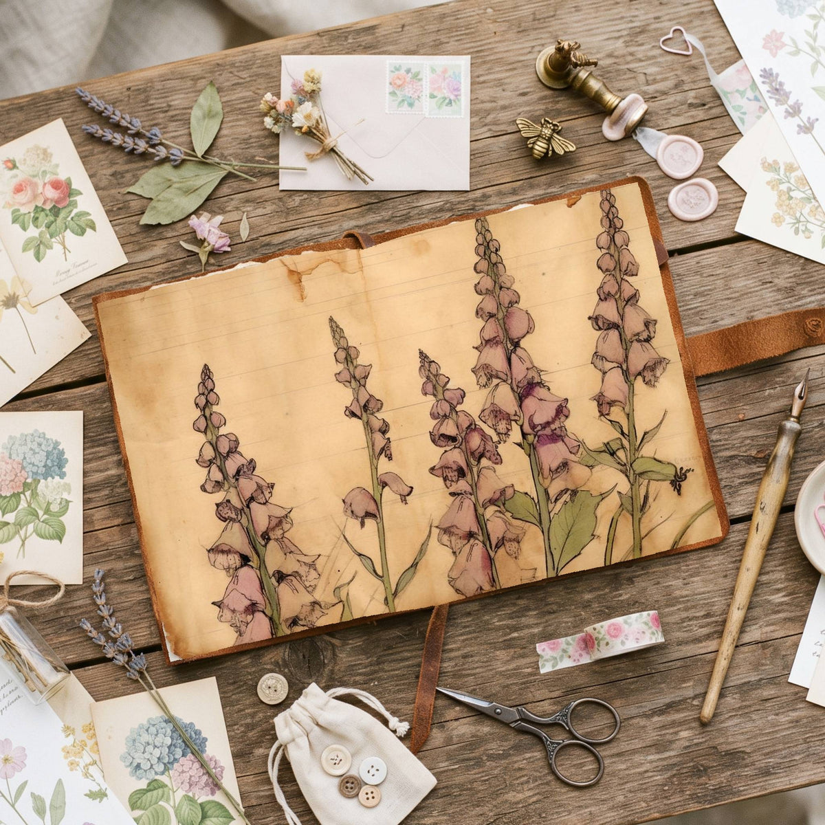 Autumn Digitalis Foxgloves Digital Papers