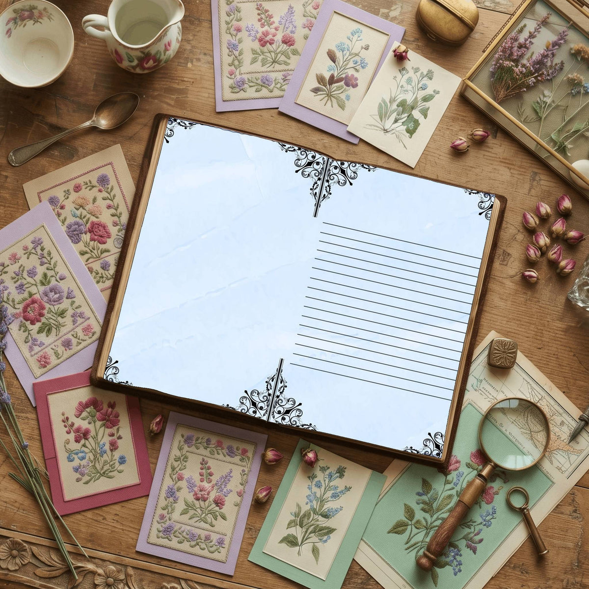 Blue Watercolor Distressed Blank And Lined Digital Papers