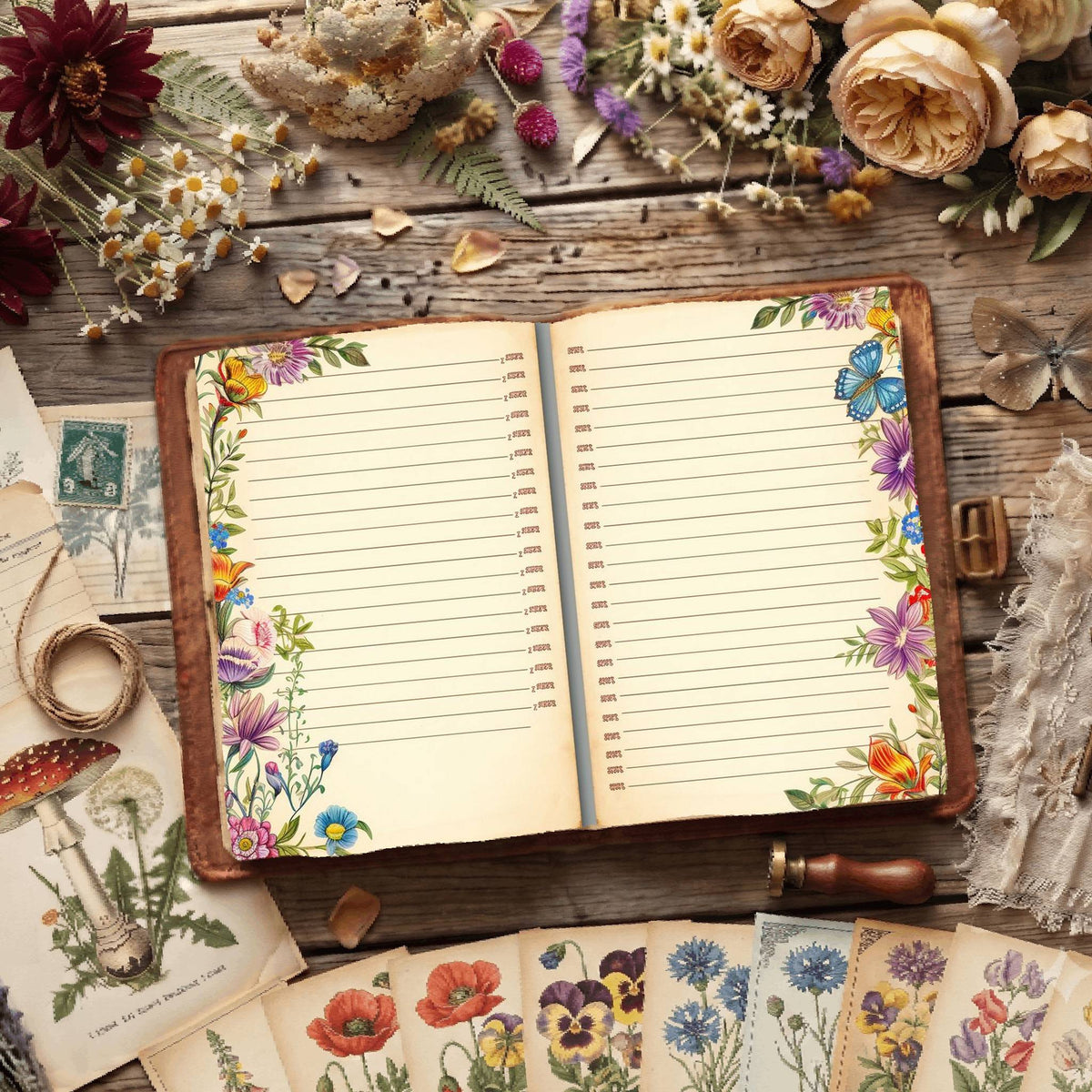 Lined Floral Digital Papers