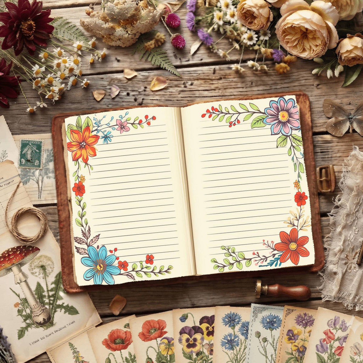 Lined Floral Digital Papers