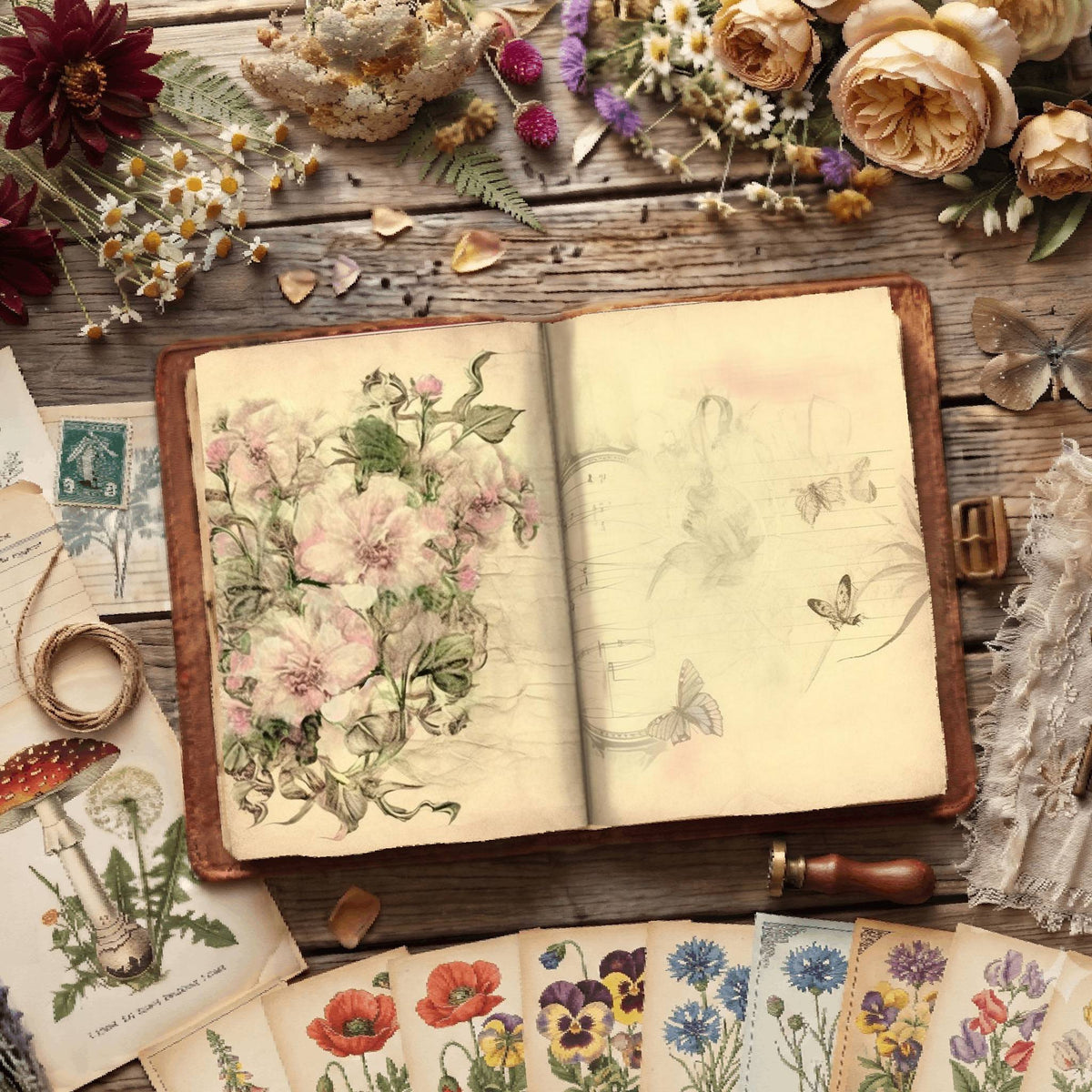 Lined Flower Digital Papers