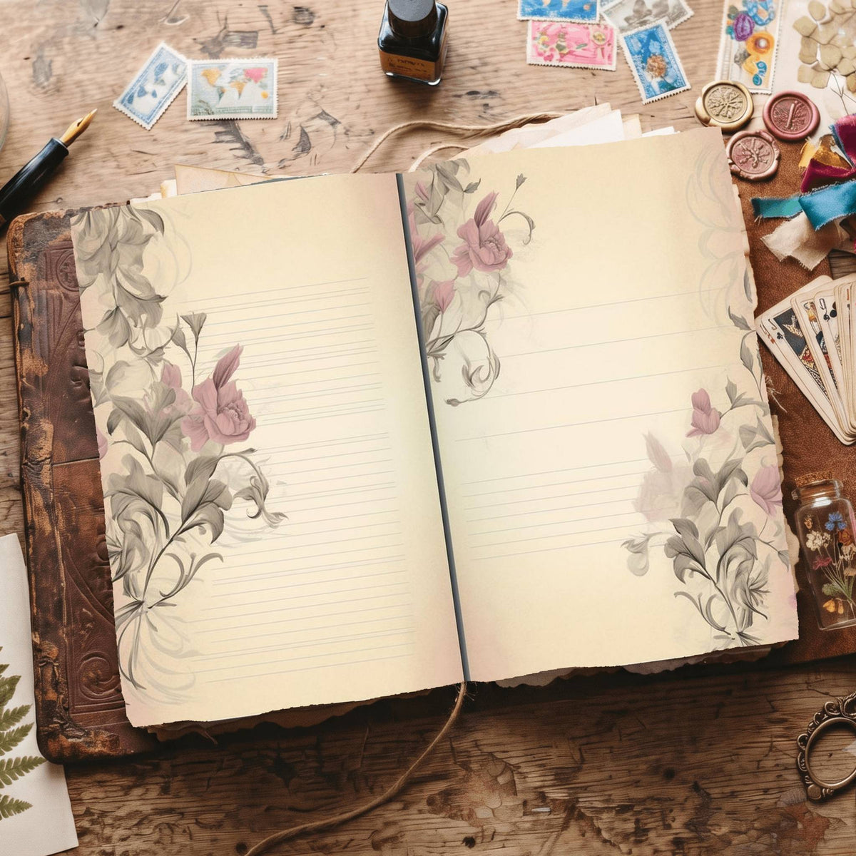 Lined Flower Digital Papers