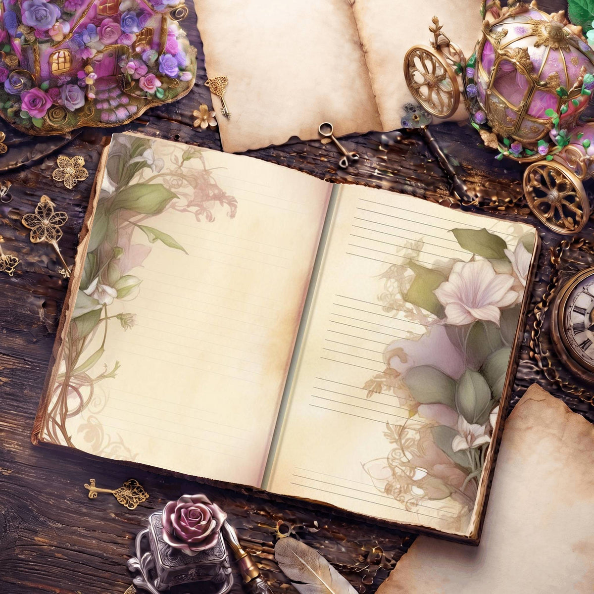 Lined Flower Digital Papers
