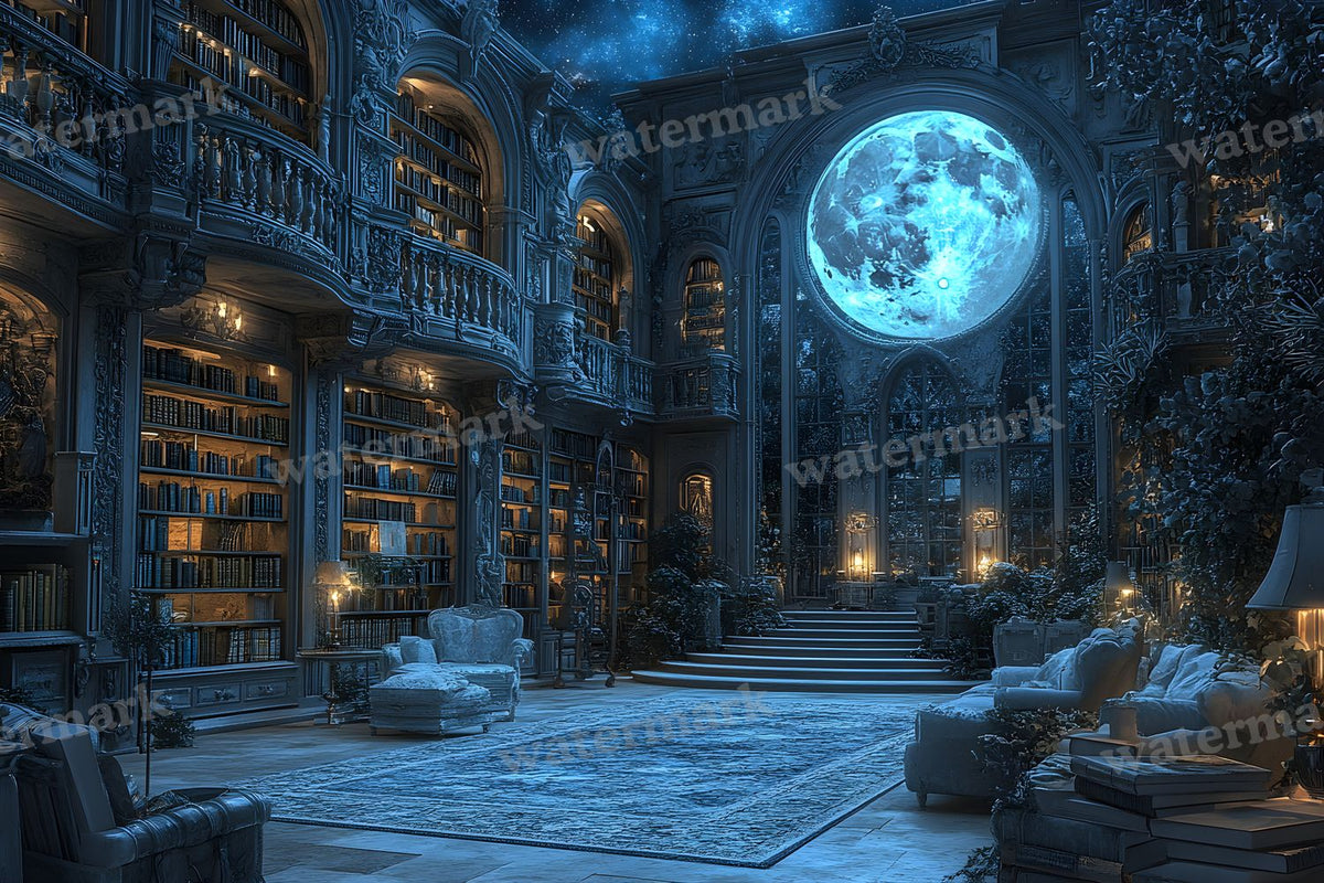 Moonlit Library Backdrop Images