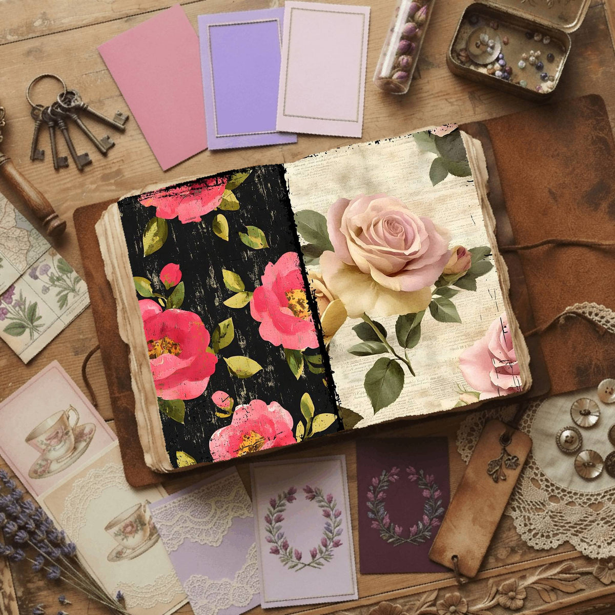 Rose printable junk journal paper, page preview 20