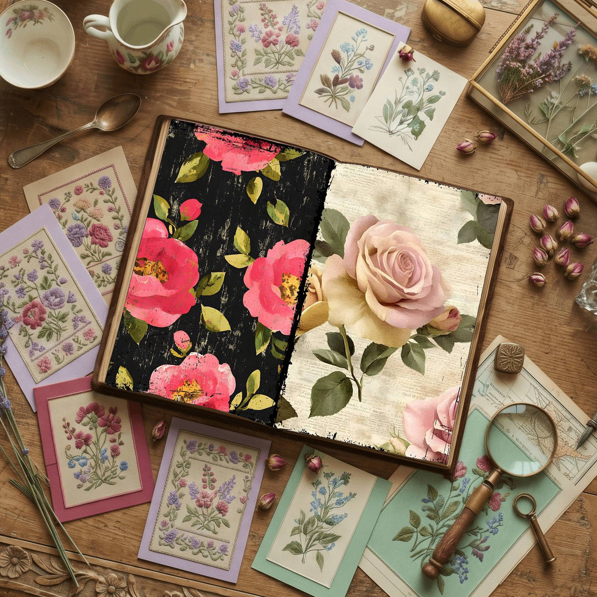 Rose printable junk journal paper, page preview 20