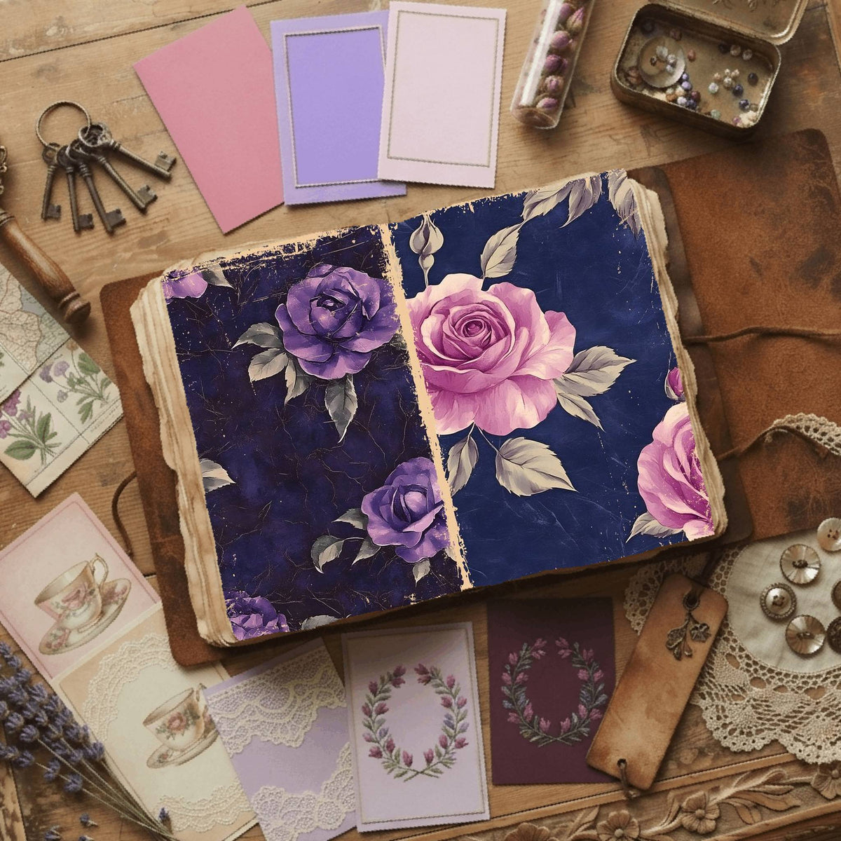 Rose printable junk journal paper, page preview 20