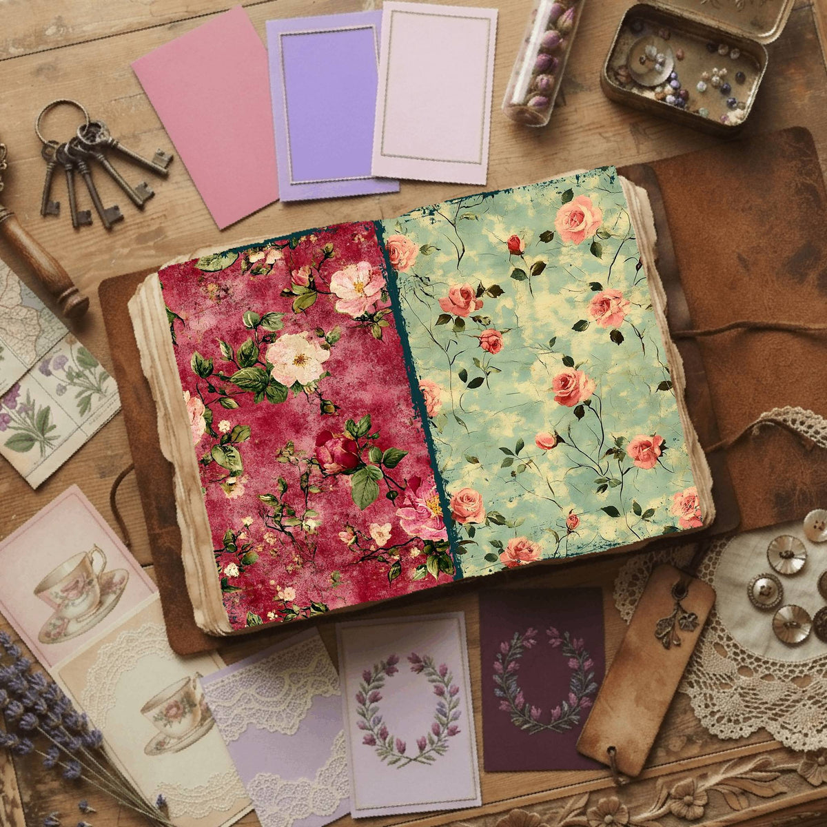 Rose printable junk journal paper, page preview 20