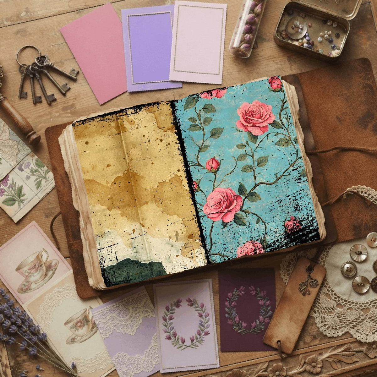 Rose printable junk journal paper, page preview 20