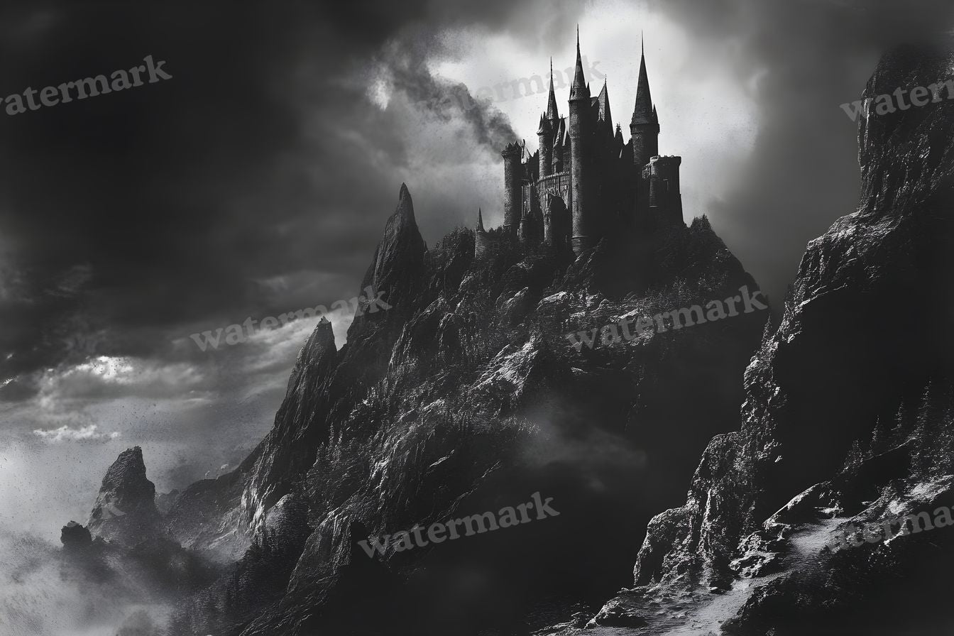 Witch’Castle On Jagged Mountain Dark Sky Backdrop Images