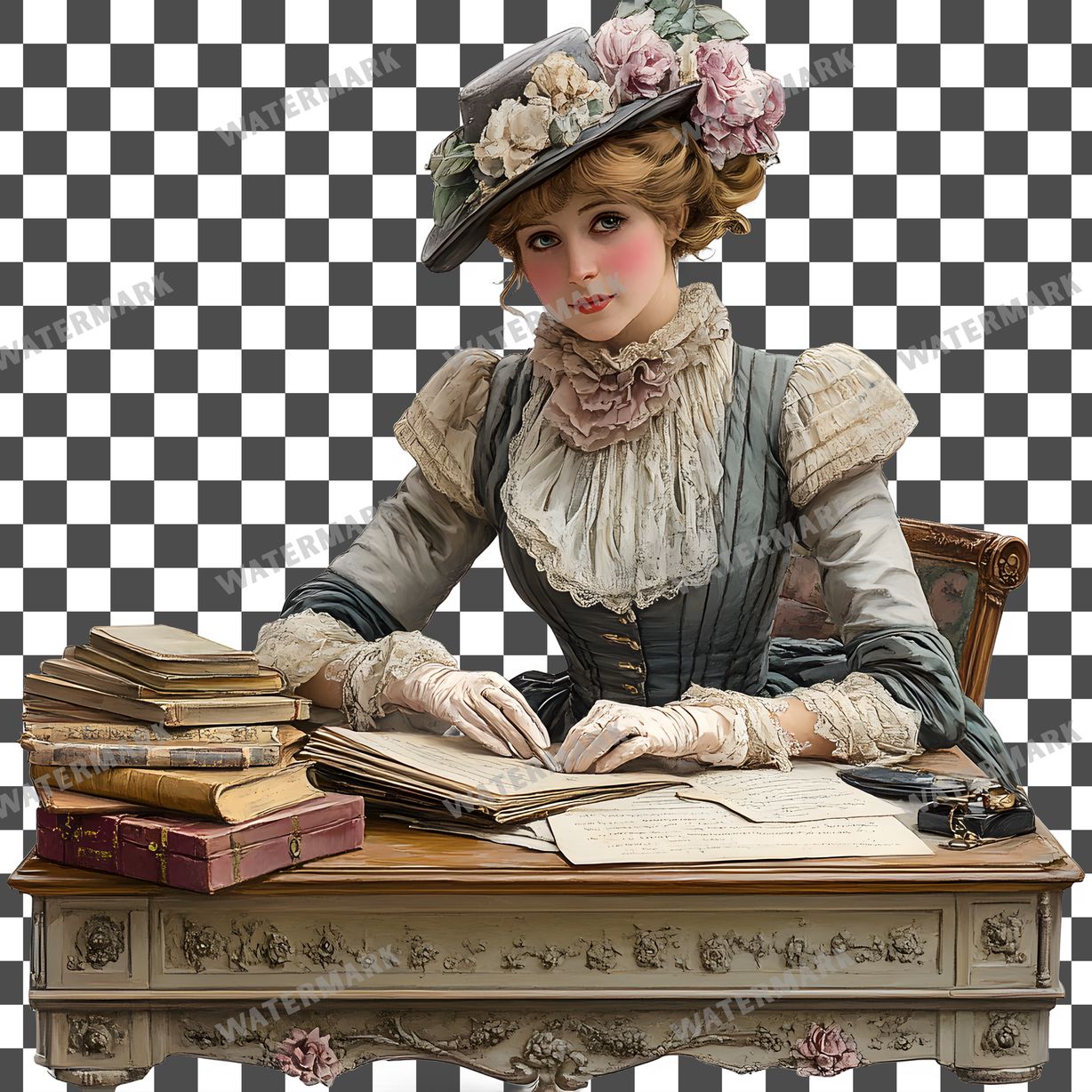 Woman Writer Vintage Style Clipart Pngs