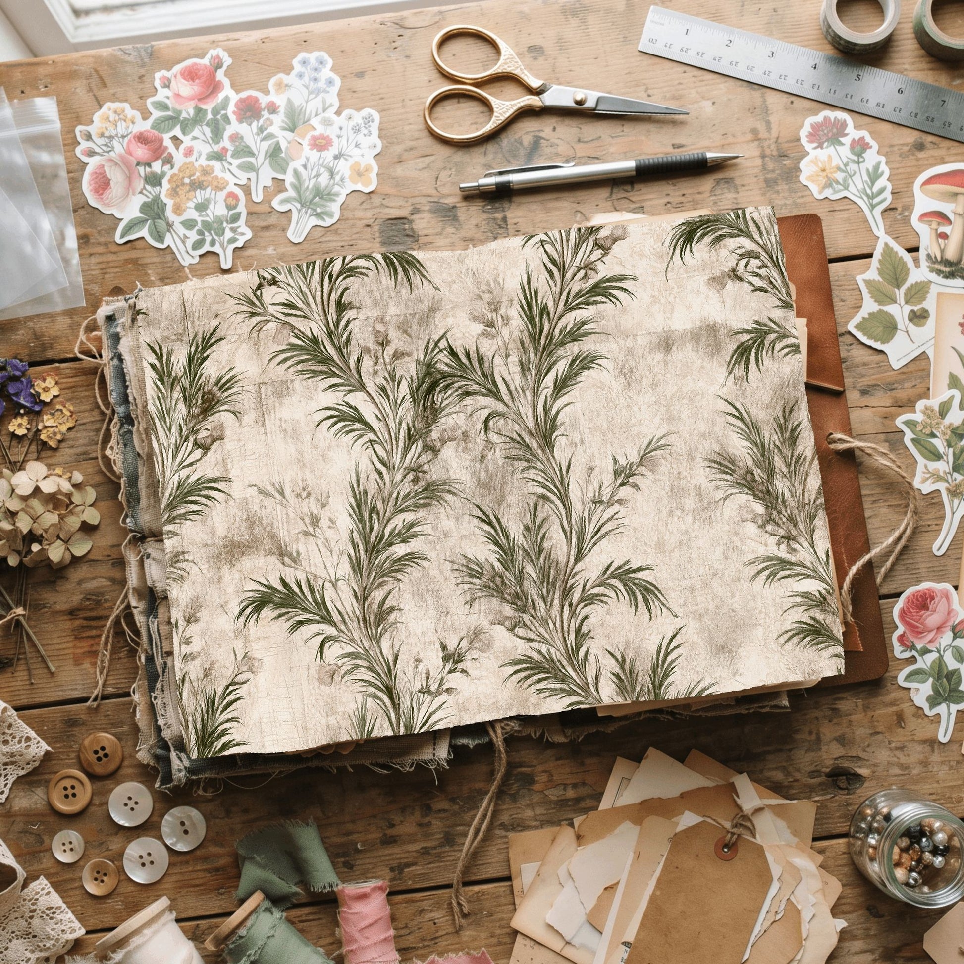 Aged Sepia Floral Vine Wallpaper