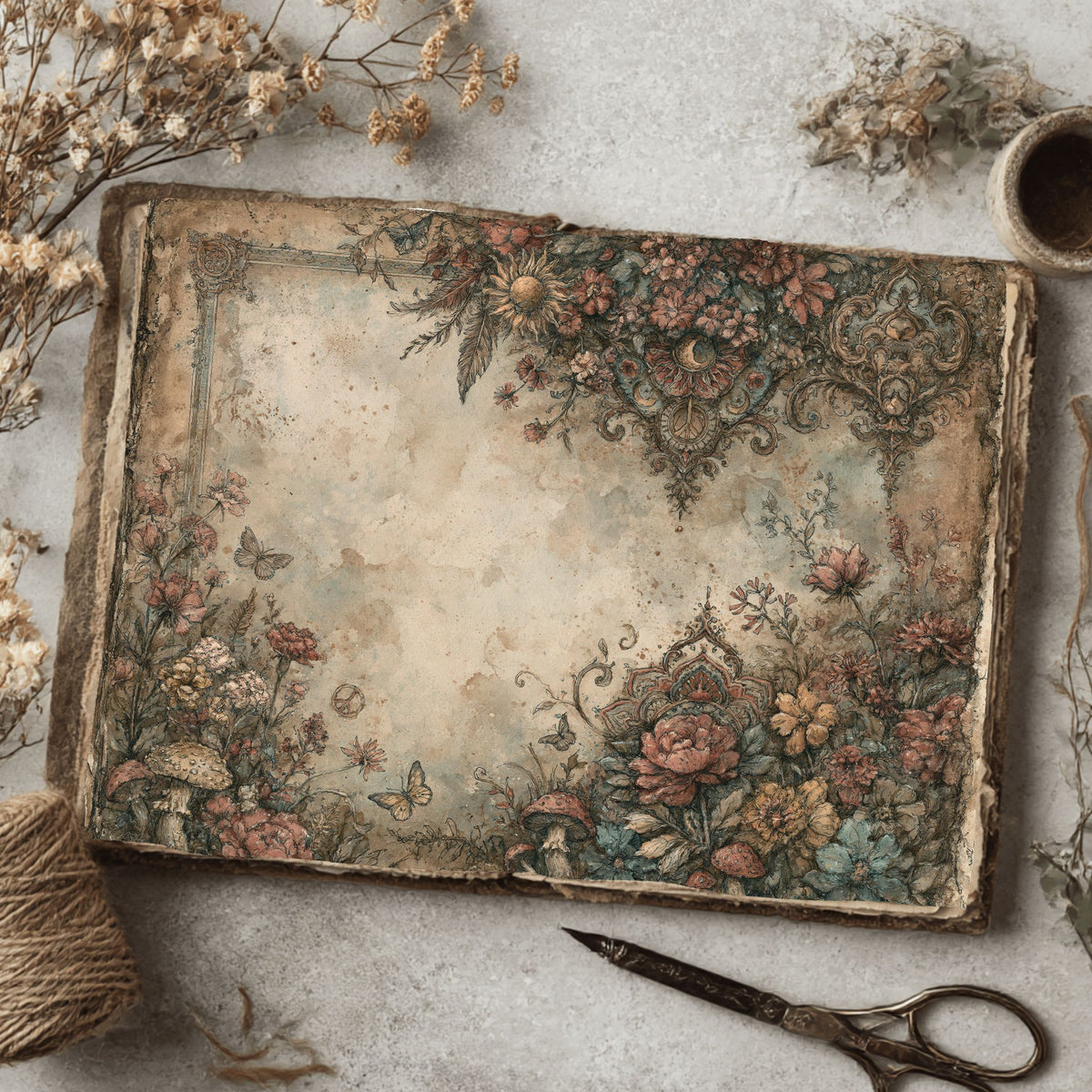 Bohemian Wildflower Journal Paper printable junk journal paper, page preview 21