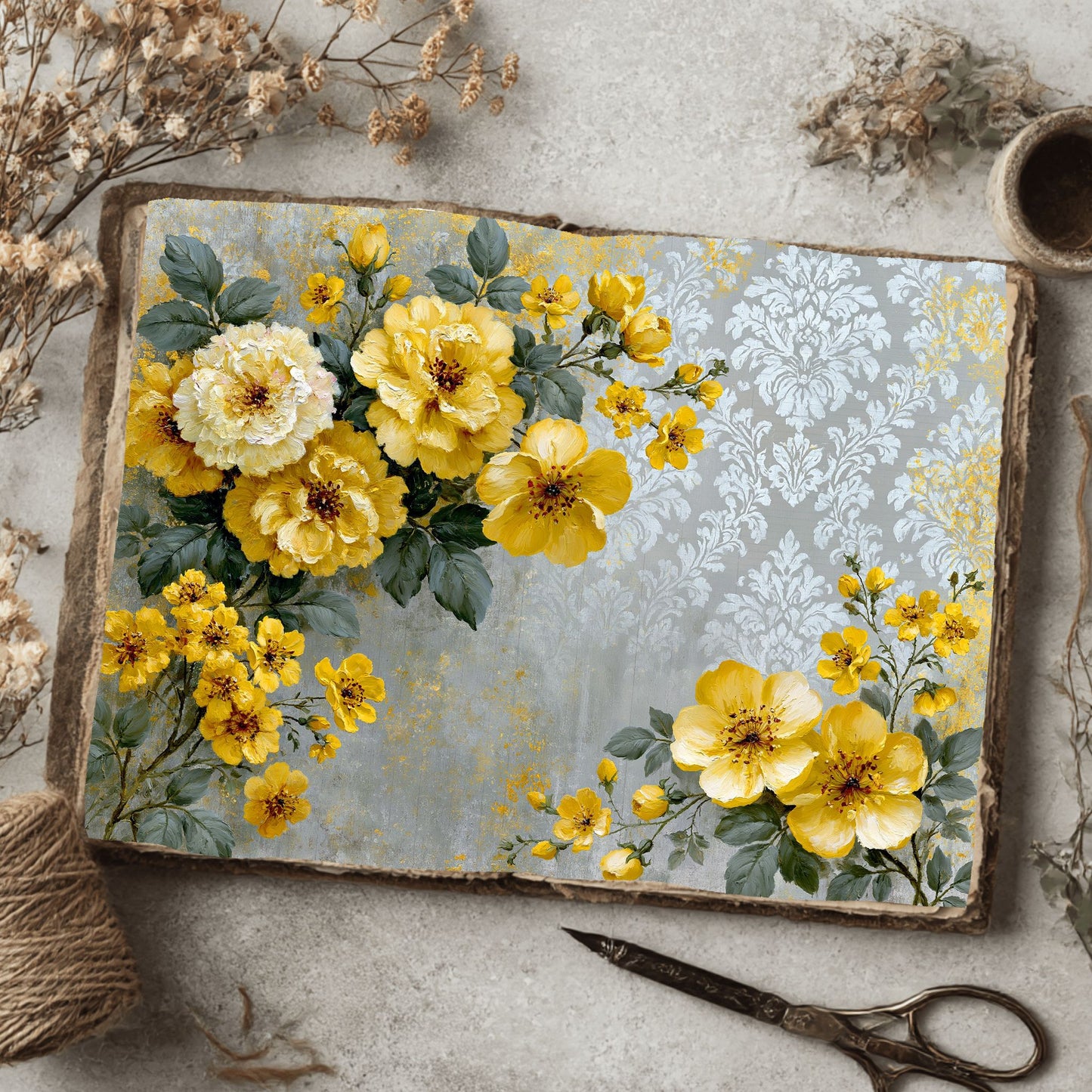 Bright Yellow Shabby Chic Journal Paper