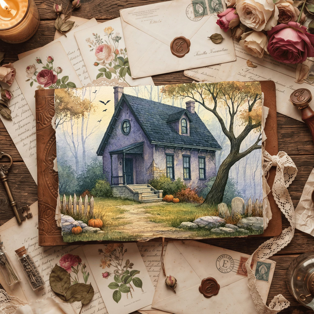 Purple Halloween Watercolor Art