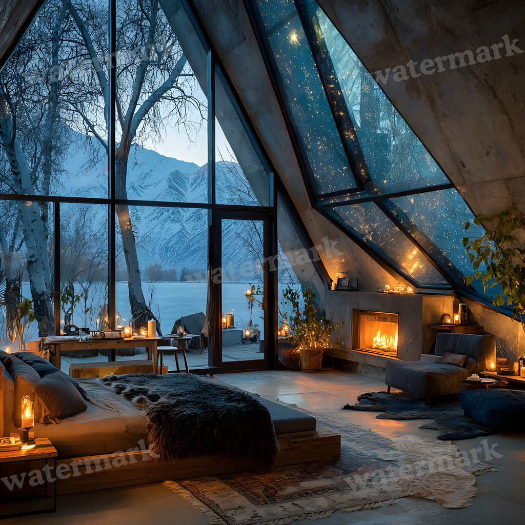 Snowy Glascabin Bedroom Backdrop Images