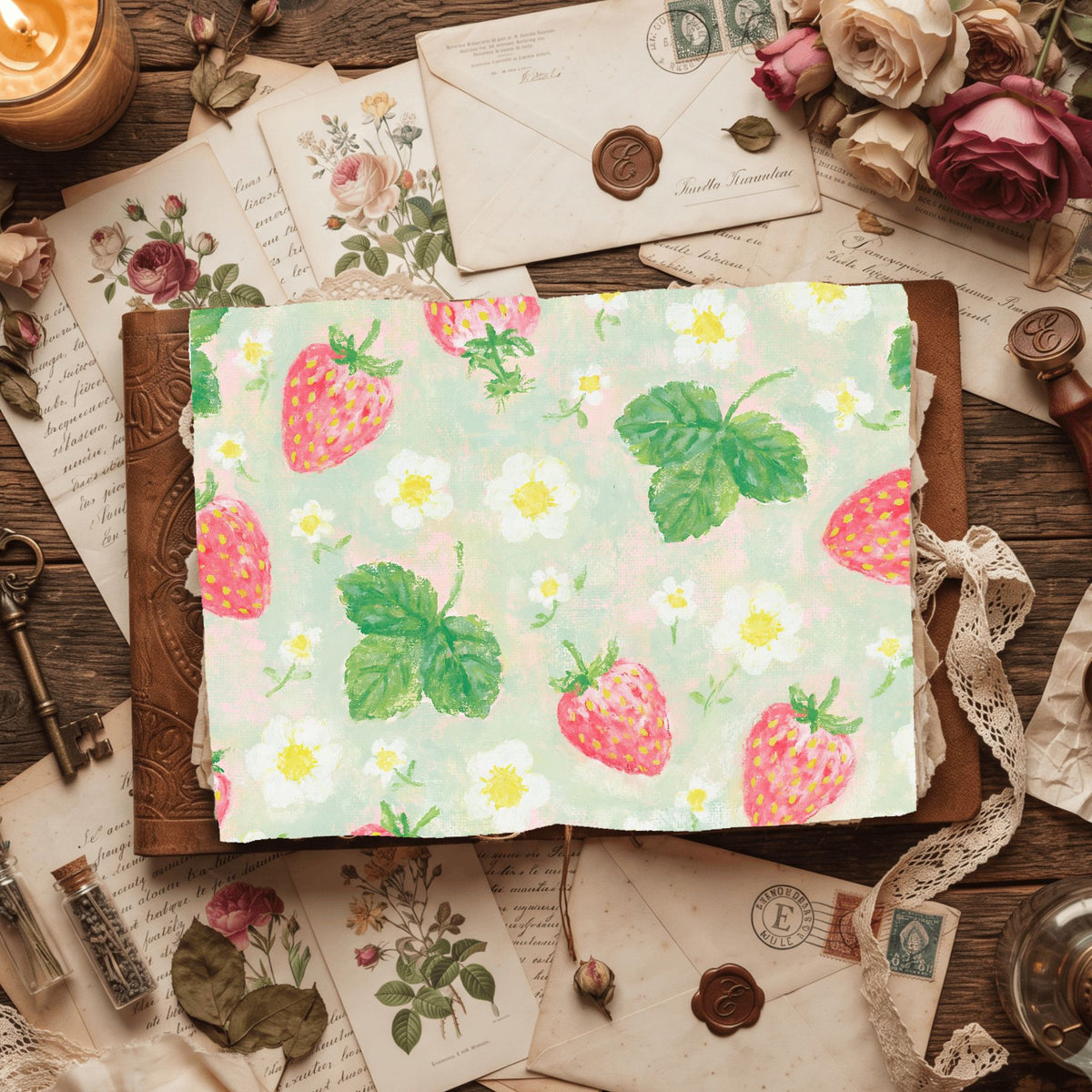 Strawberry Botanical Scrapbook Paper