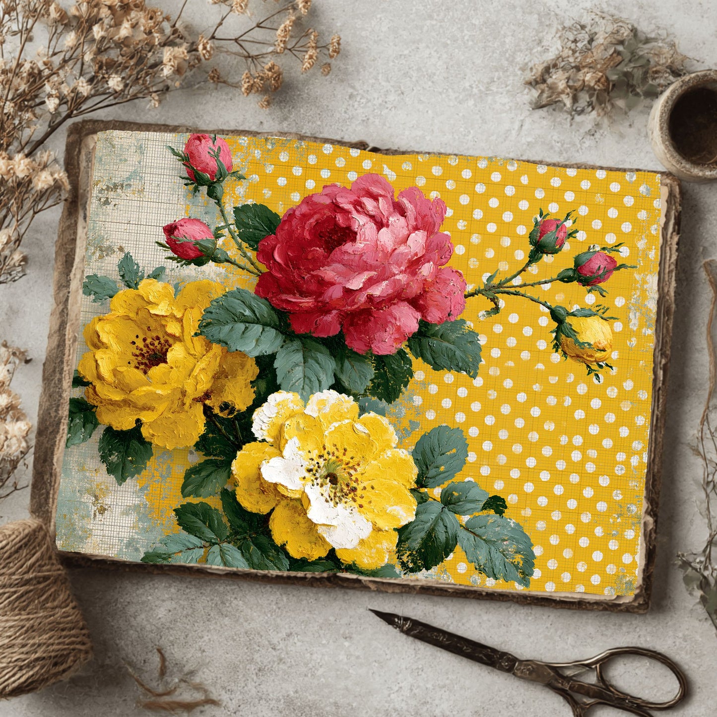 Yellow Shabby Chic Journal Paper